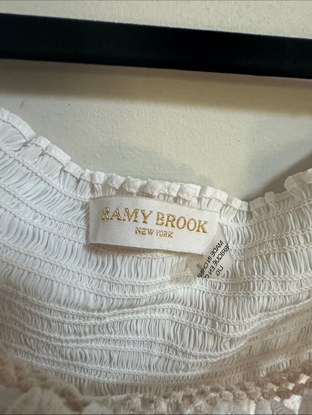 Ramy Brook White Off-Shoulder Blouse with Beige Crochet Trim - Picture 2 of 5